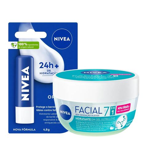 Kit Nivea Hidratante Labial Original Care 4,8g + Hidratante Facial Facial em Gel Ultra Leve 7 em 1 100g