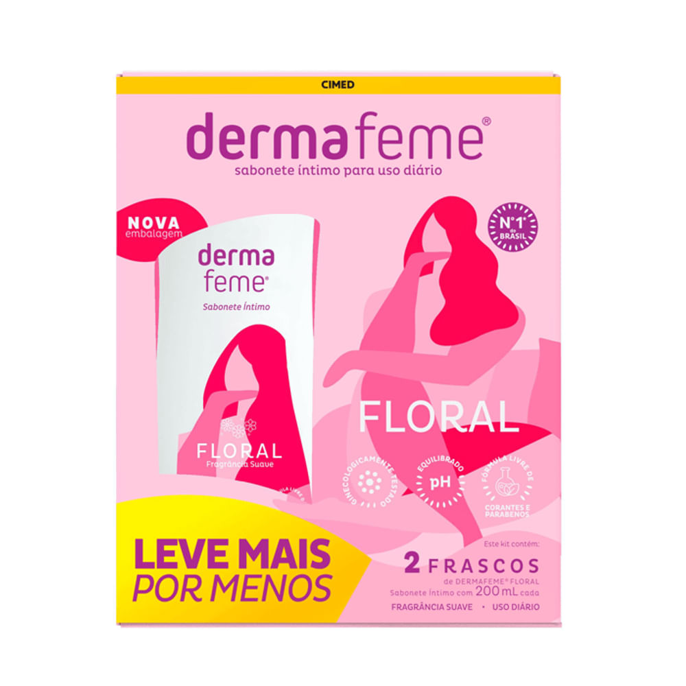 Kit Sabonete Íntimo Dermafeme Floral  200ml Com 2 Unidades Preço Especial