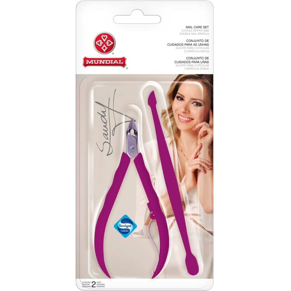 Kit Alicate de Cutícula Sandy Mundial + Espátula Dupla 756-S Rosa