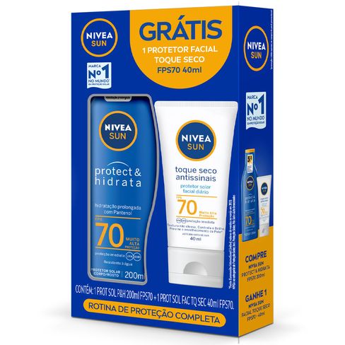 Kit Protetor Solar Nivea Sun Protect & Hidrata FPS70 200ml + Facial Toque Seco FPS70 40ml