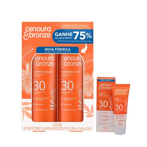 Kit Cenoura & Bronze Protetor Solar Aero Spray 200ml - 2 Unidades + Protetor Solar Facial FPS30 50g
