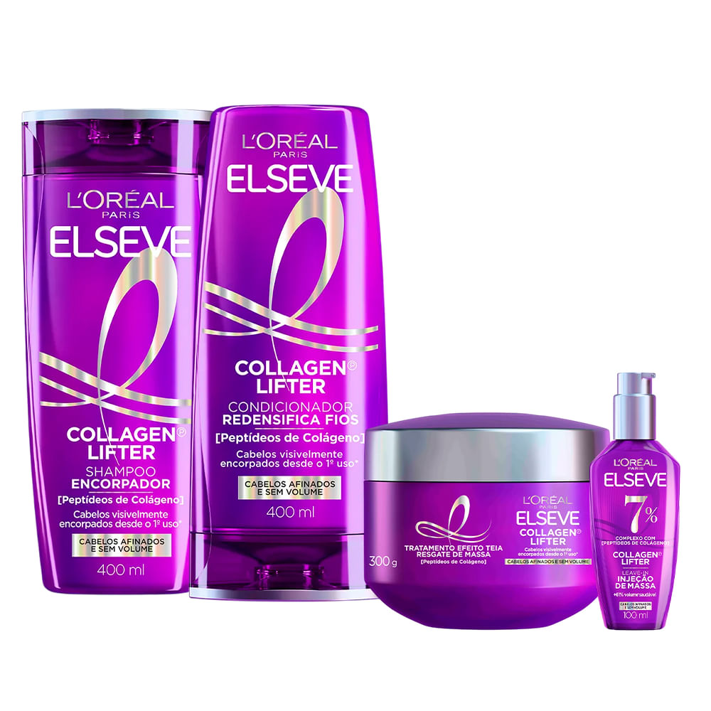 Kit Elseve Shampoo + Condicionador + Máscara Capilar + Leave-In Colágeno Lifter