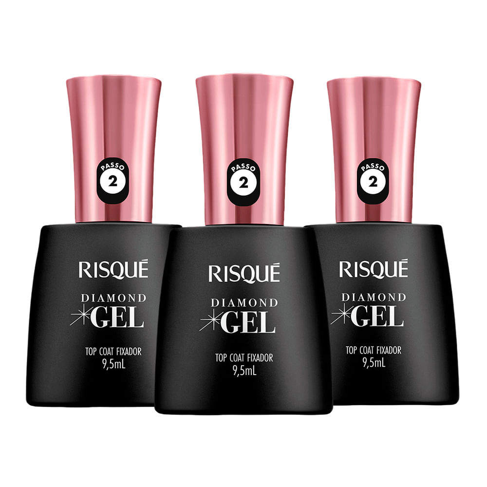 Kit Risqué Diamond Gel Top Coat Fixador 9,5ml - 3 Unidades