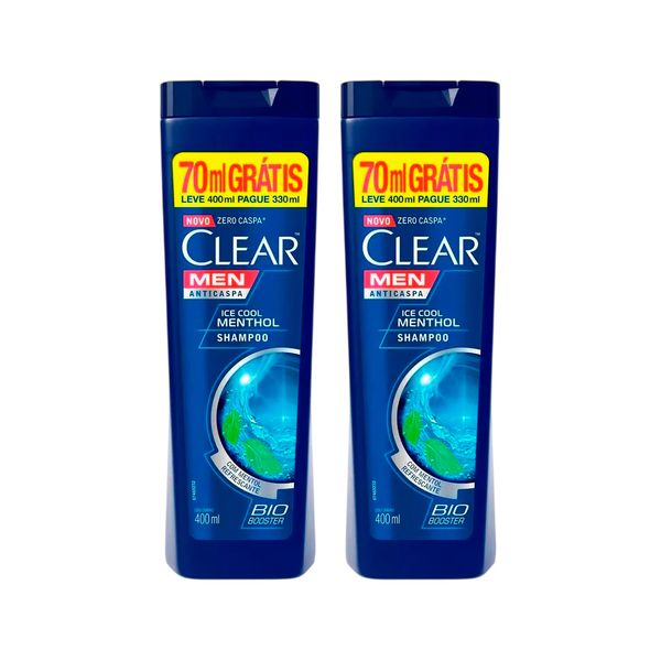 Kit Shampoo Clear AntiCaspa Ice Cool Menthol Leve 400ml Pague 330ml - 2 Unidades